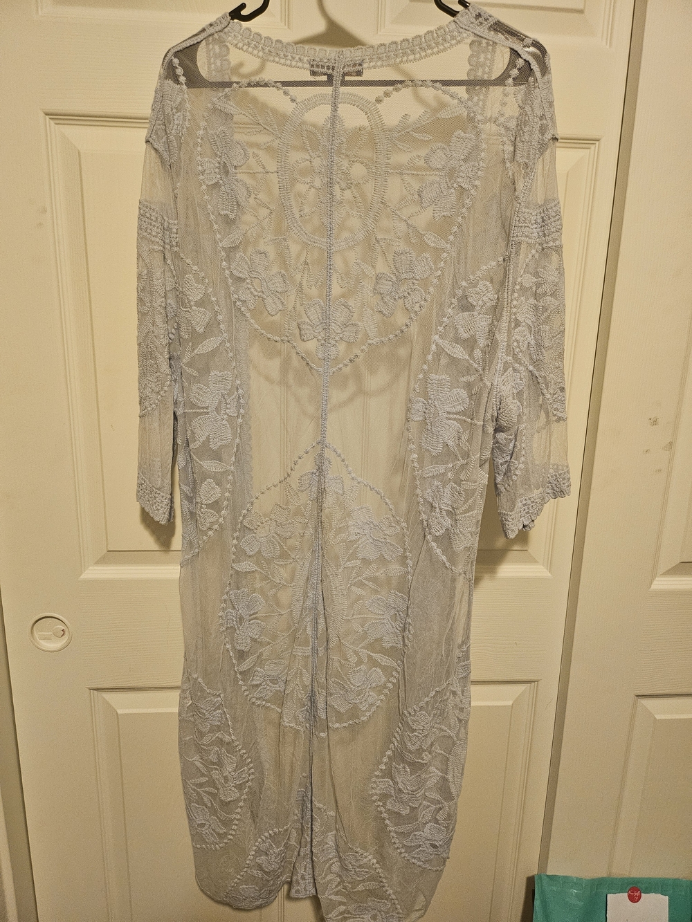 Light Blue Sheer Lace Duster Kimono - Picture 5 of 6